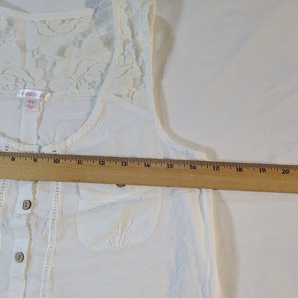 Xhilaration White Lace Tank Top Medium | Cotton Sleeveless Blouse w/ Buttons - Picture 2 of 6